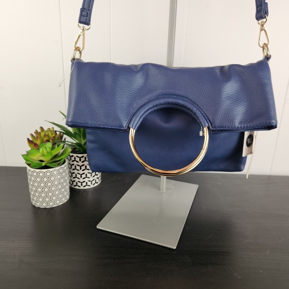 Sondra Roberts Inner Circle Clutch Square‎ Crossbody Navy Blue Purse - Picture 2 of 15